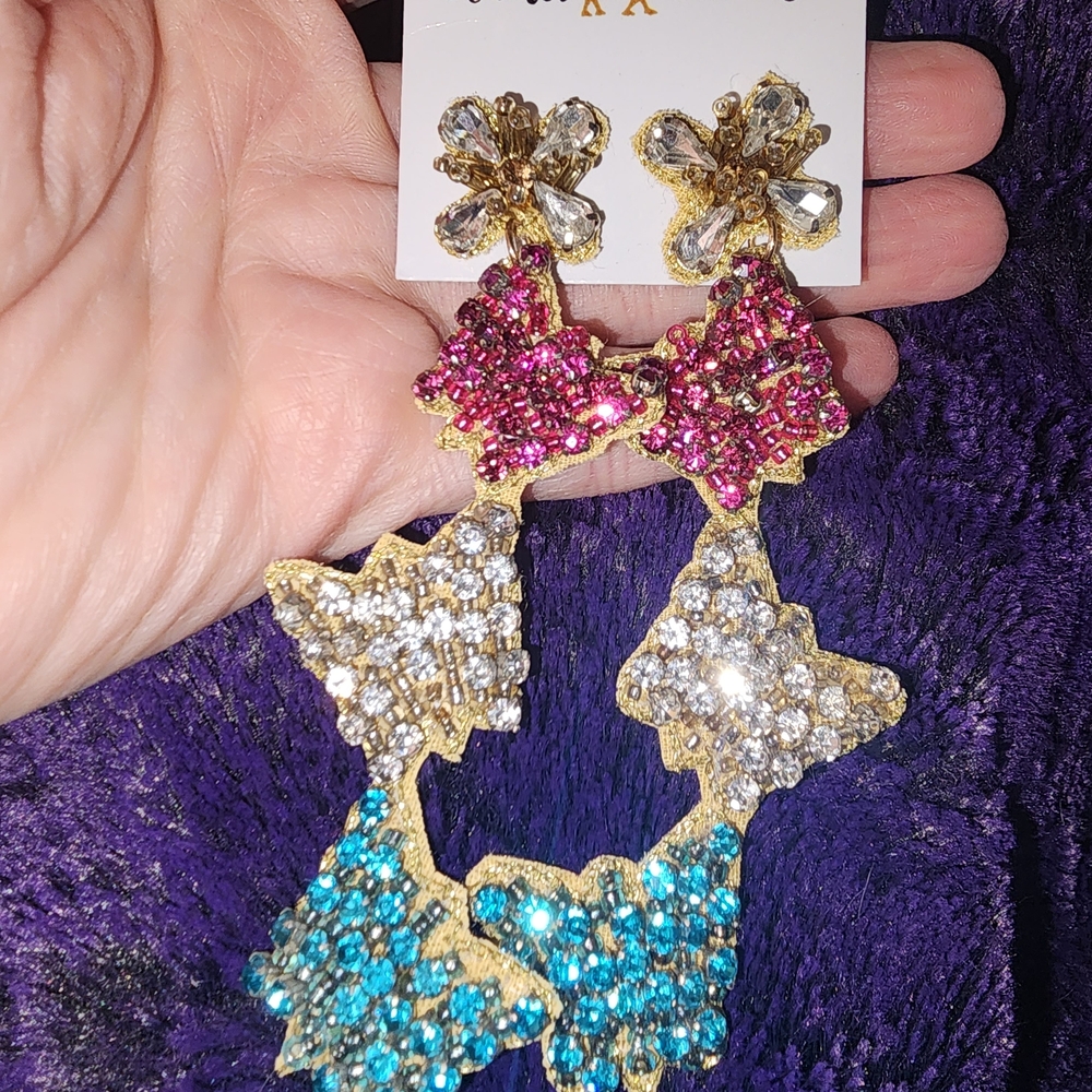 Dazzling Floral Drop Earrings in Gold, Pink, and Blue
